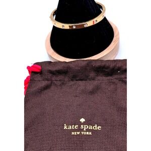 Kate Spade New York Gold Tone Crystal Hinged Bangle Bracelet with Dust Bag